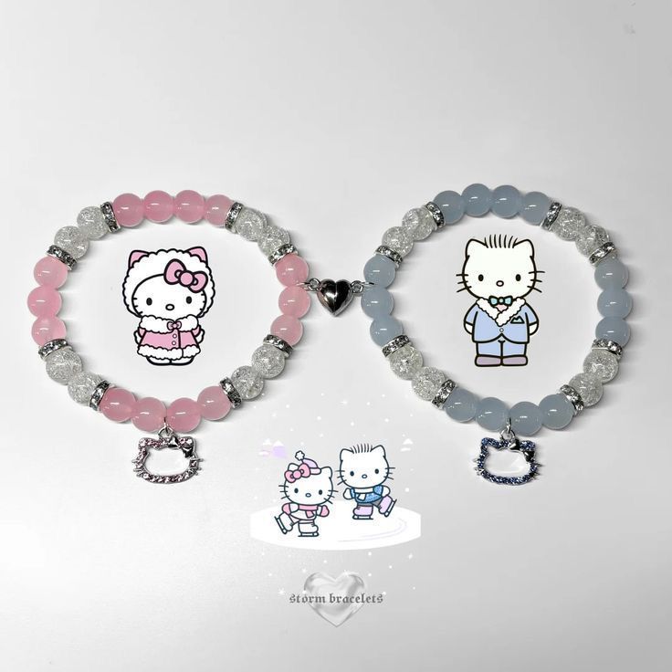 Cute Couple Bracelet Set – Hello Kitty Inspired Matching Beaded Bracelets (For Him & Her)