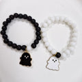 Cute Ghost Couple Bracelet Set – Black & White Matching Beaded Bracelets (His & Hers)