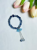 Elegant Blue Crystal Beaded Bracelet with Butterfly Charm & Chain Tassel