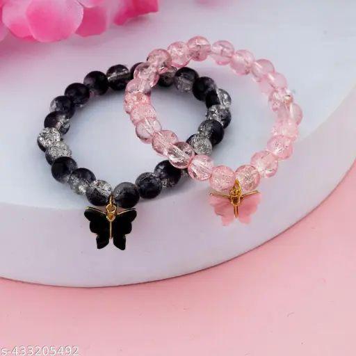 Butterfly Charm Crystal Beaded Bracelet Set – Elegant Couple/Friendship Bracelets
