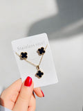 Luxury Clover Jewellery Set – Elegant Black & Gold Necklace with Stud Earrings