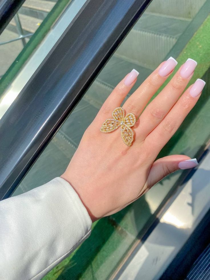 Luxury Butterfly Statement Ring – Gold-Plated Crystal Adjustable Ring for Women