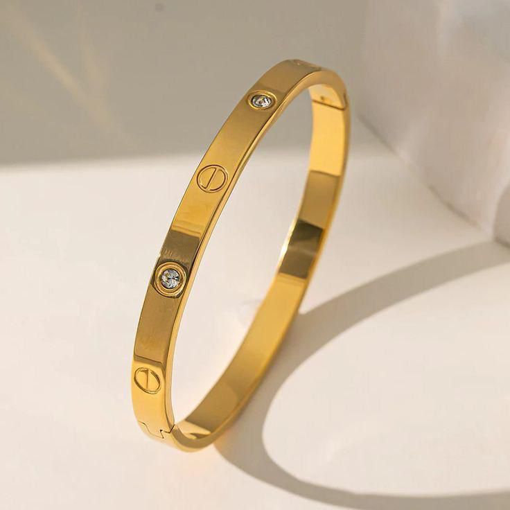 Luxury Crystal Screw Design Bracelet – Premium Stainless Steel Cuff Bangle for Women (Gold & Silver)